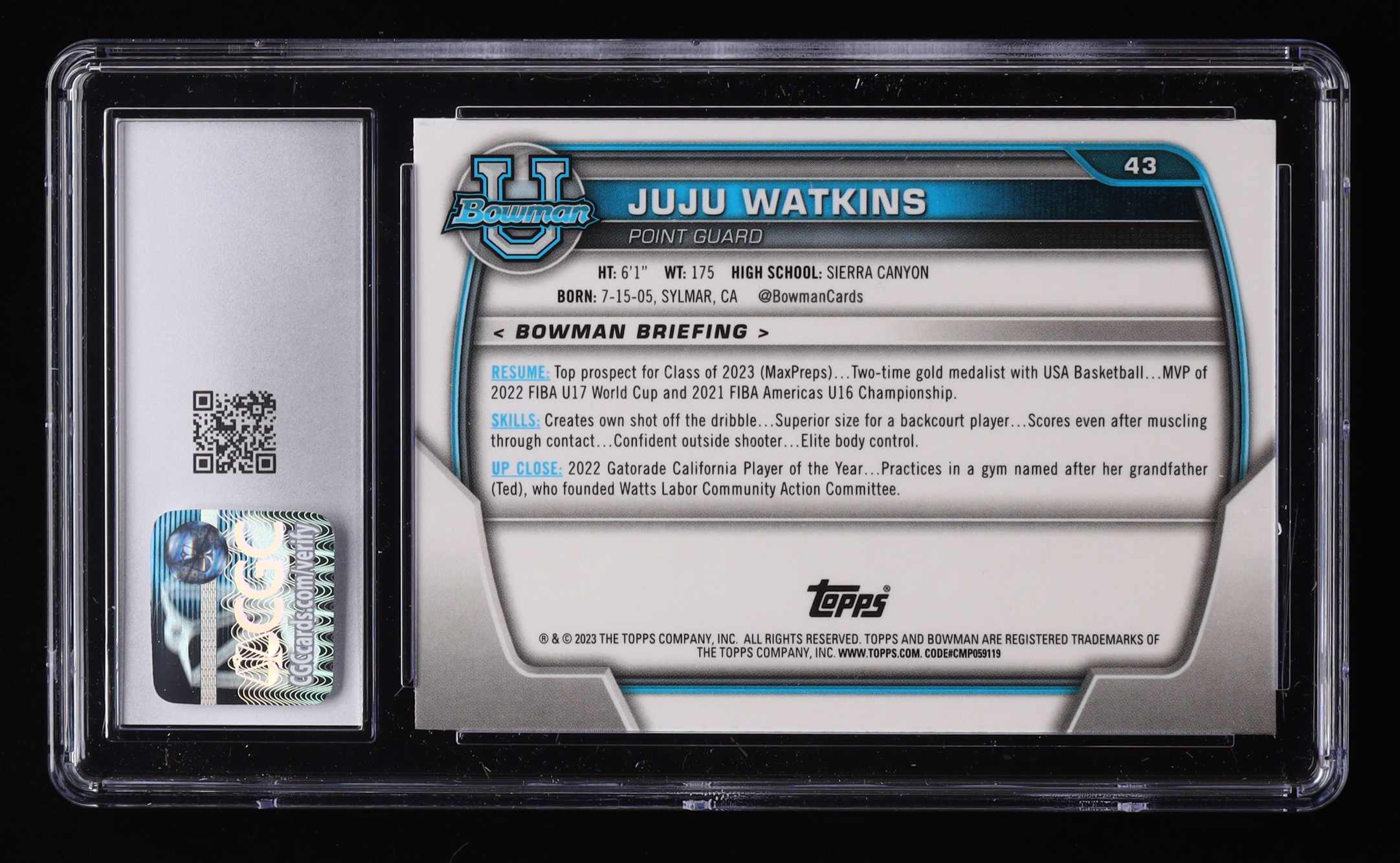 JuJu Watkins 2022-23 Bowman Chrome University Pink Refractors #43 (CGC 9) at PristineAuction.com JuJu Watkins 2022-23 Bowman Chrome University Pink Refractors #43 (CGC 9) at PristineAuction.com