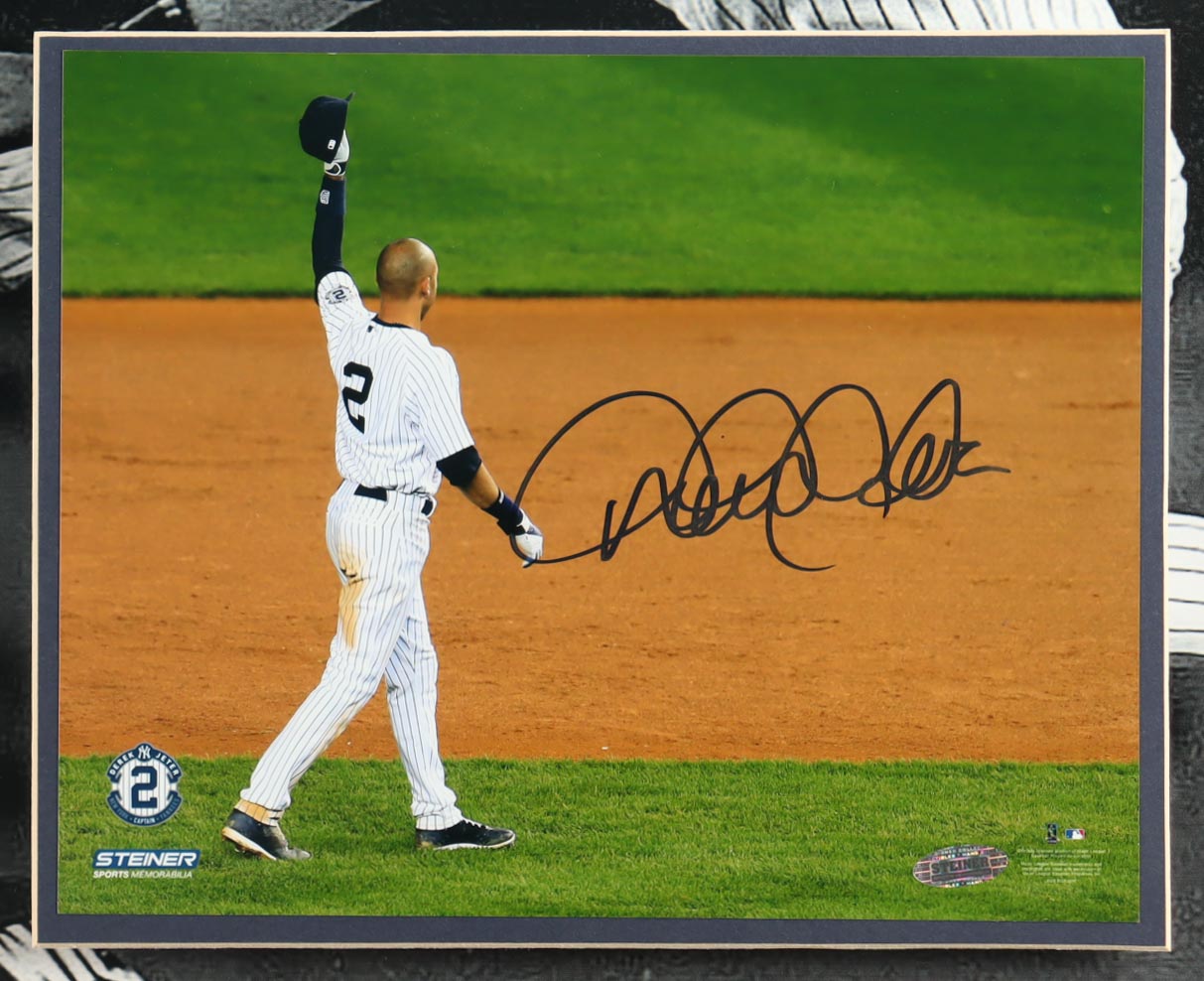 Derek Jeter Signed Yankees "5-Time World Series Champions" 34x28 Custom Framed Photo Display (Steiner) at PristineAuction.com Derek Jeter Signed Yankees "5-Time World Series Champions" 34x28 Custom Framed Photo Display (Steiner) at PristineAuction.com