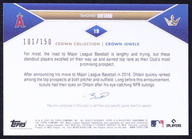 Shohei Ohtani 2022 Topps X Bobby Witt Jr. Crown Collection Royals Light Blue #19 #101/150 at PristineAuction.com Shohei Ohtani 2022 Topps X Bobby Witt Jr. Crown Collection Royals Light Blue #19 #101/150 at PristineAuction.com