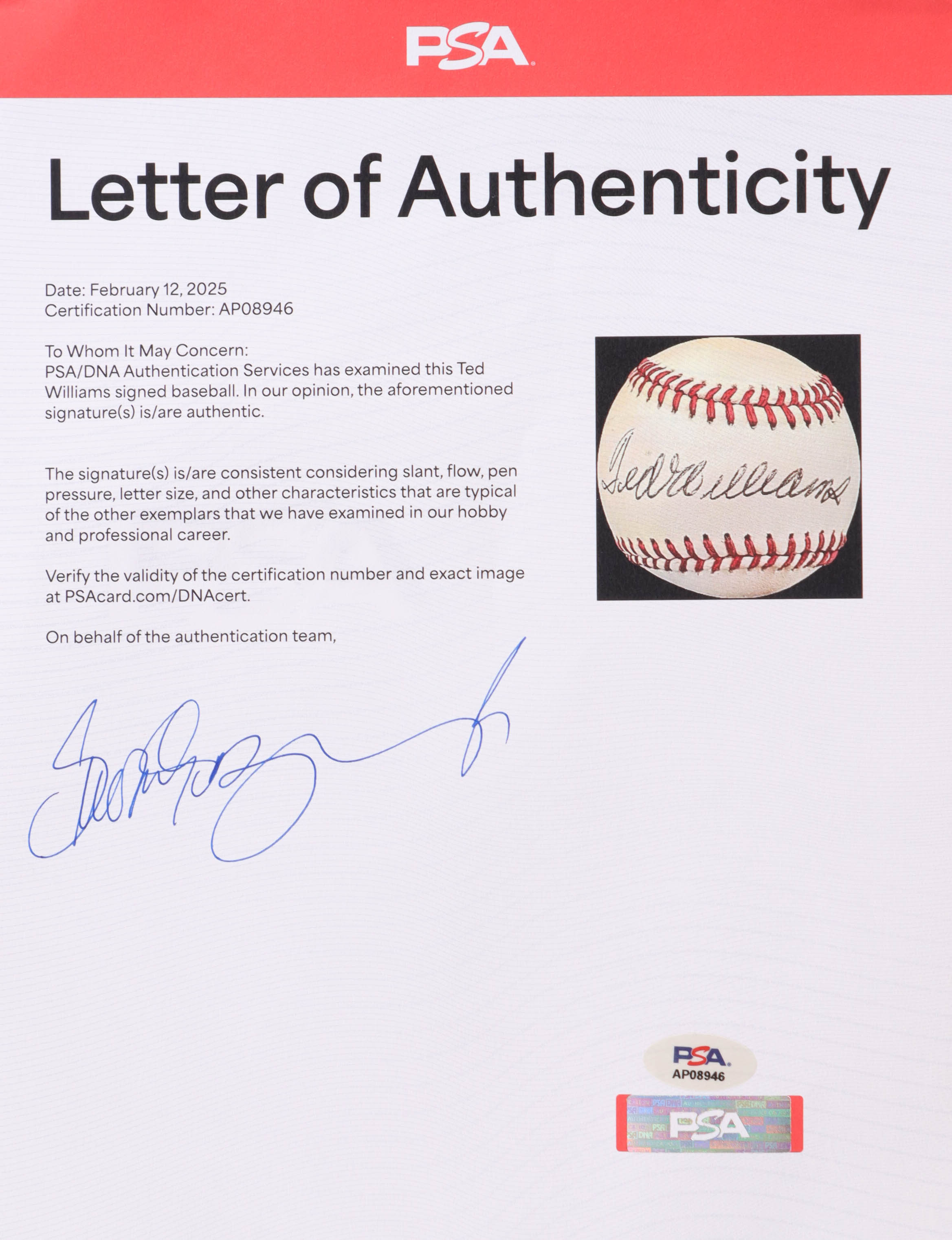 Ted Williams Signed OAL Baseball (PSA) at PristineAuction.com Ted Williams Signed OAL Baseball (PSA) at PristineAuction.com