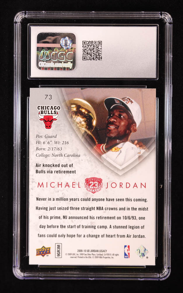 Michael Jordan 2009-10 Upper Deck Michael Jordan Legacy Collection Gold #73 (CGC 10) at PristineAuction.com Michael Jordan 2009-10 Upper Deck Michael Jordan Legacy Collection Gold #73 (CGC 10) at PristineAuction.com
