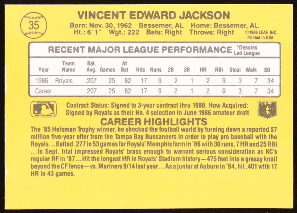 Bo Jackson 1987 Donruss #35 RC at PristineAuction.com Bo Jackson 1987 Donruss #35 RC at PristineAuction.com