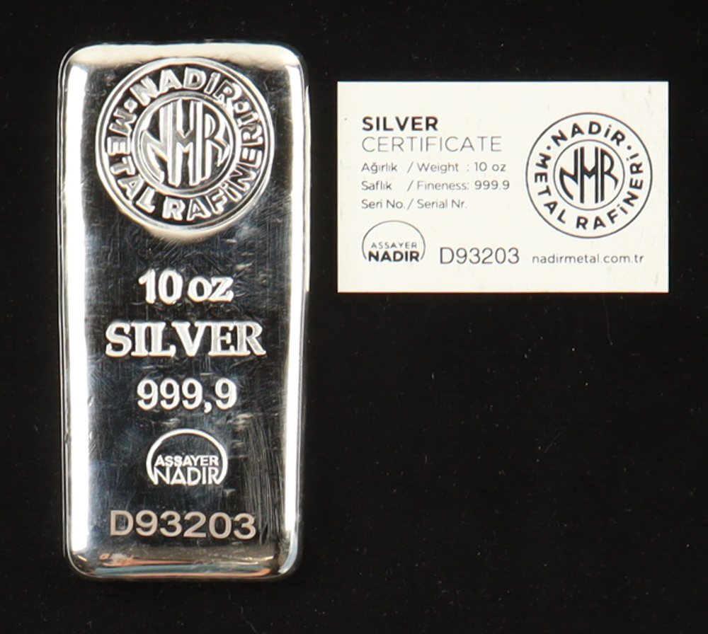 Nadir - 10oz 999.9 Fine Silver Bullion Loaf Bar in Assay at PristineAuction.com Nadir - 10oz 999.9 Fine Silver Bullion Loaf Bar in Assay at PristineAuction.com
