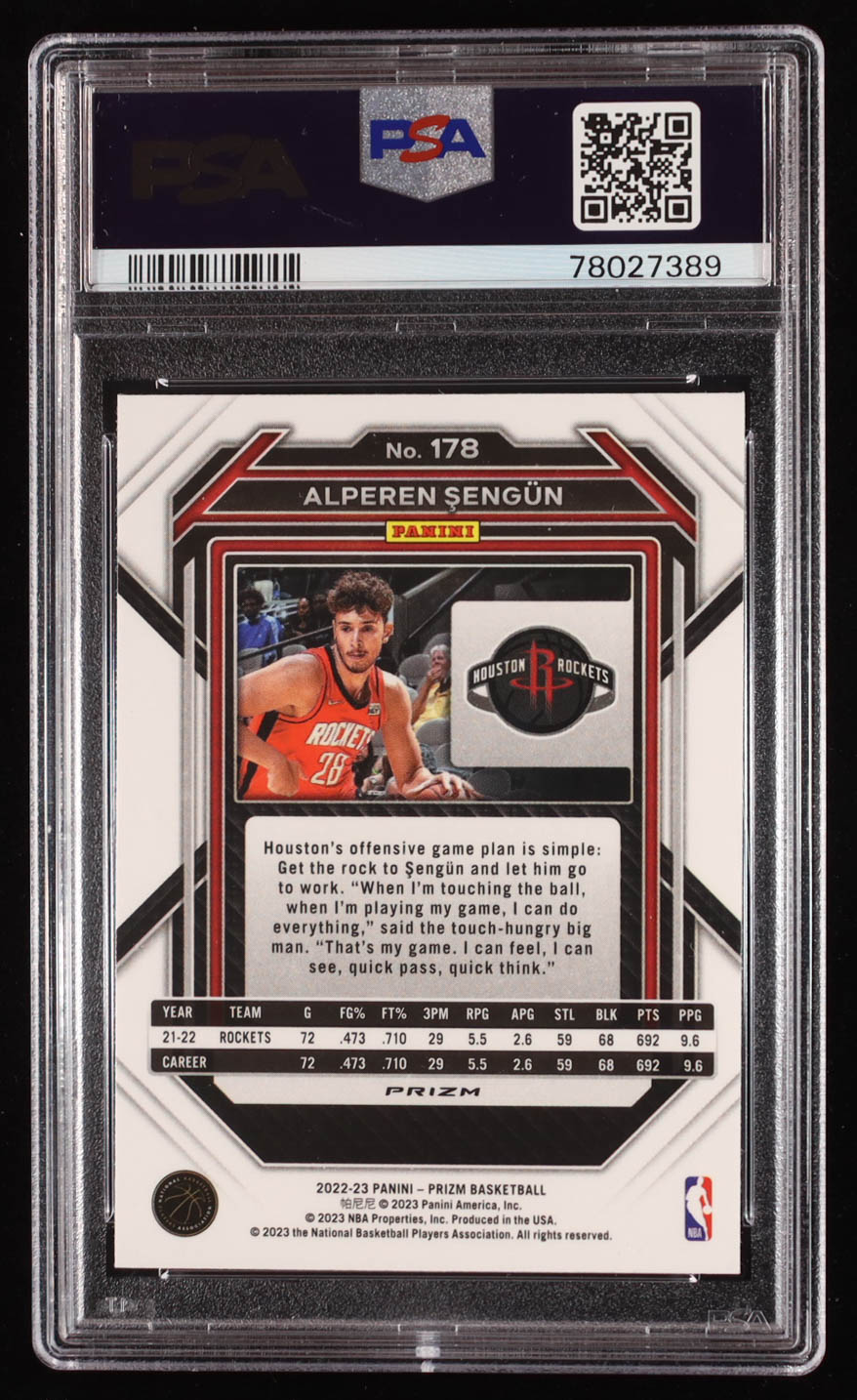 Alperen Sengun 2022-23 Panini Prizm Prizms White Sparkle #178 (PSA 10) at PristineAuction.com Alperen Sengun 2022-23 Panini Prizm Prizms White Sparkle #178 (PSA 10) at PristineAuction.com