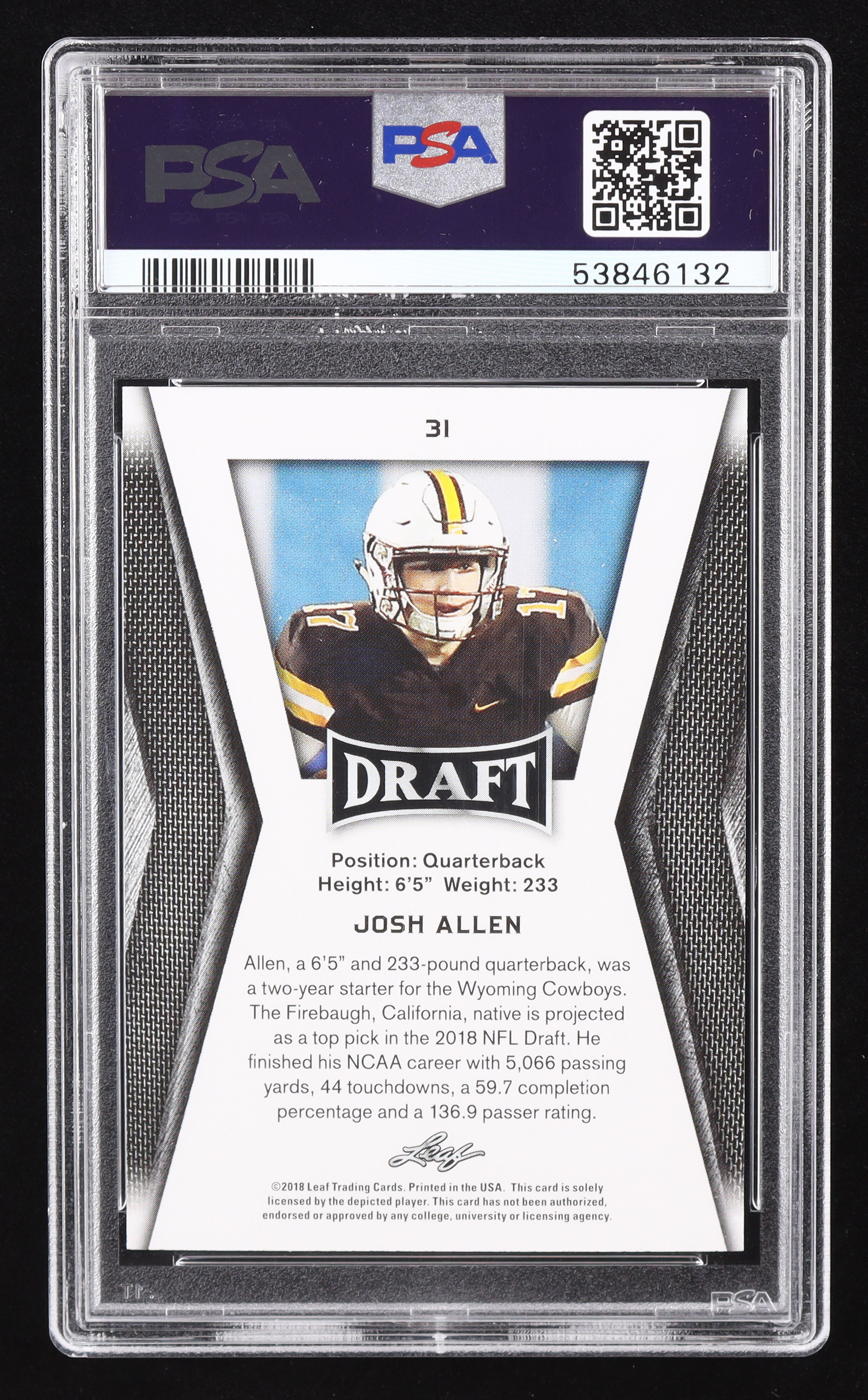 Josh Allen 2018 Leaf Draft Gold #31 RC (PSA 10) at PristineAuction.com Josh Allen 2018 Leaf Draft Gold #31 RC (PSA 10) at PristineAuction.com
