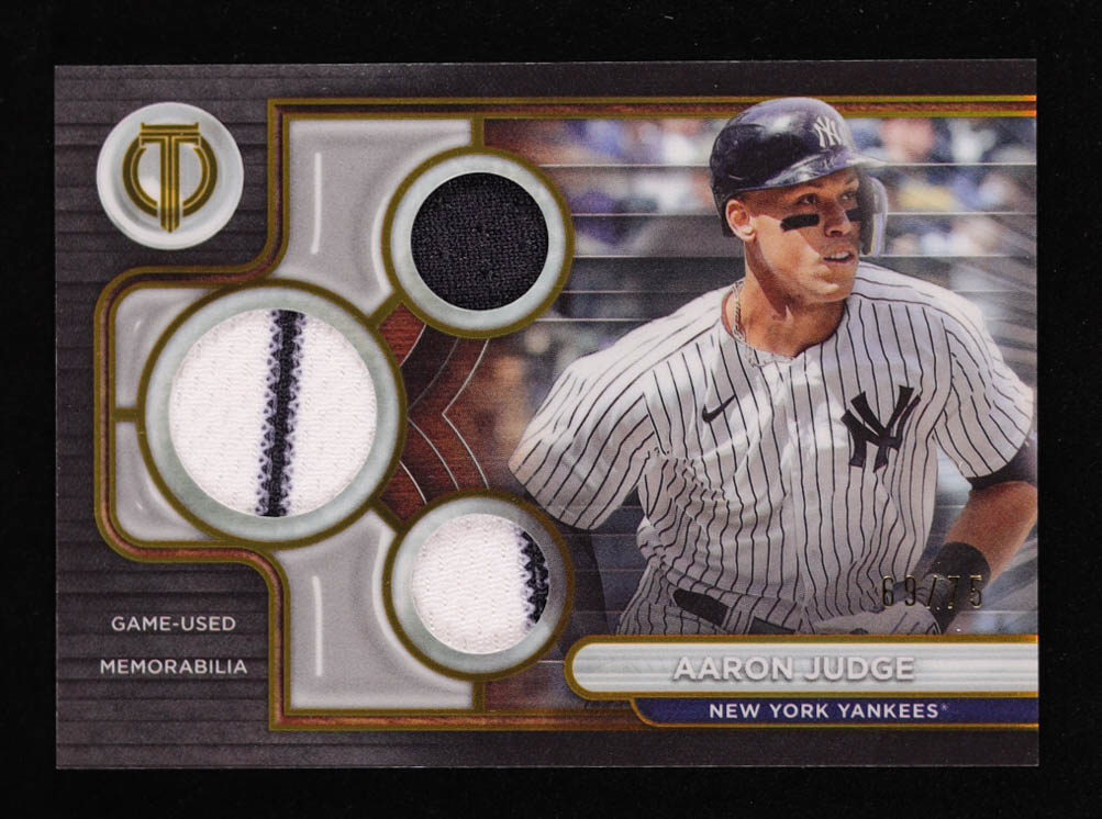 Aaron Judge 2024 Topps Tribute Triple Relics Gold #TTRAJ #69/75 at PristineAuction.com Aaron Judge 2024 Topps Tribute Triple Relics Gold #TTRAJ #69/75 at PristineAuction.com