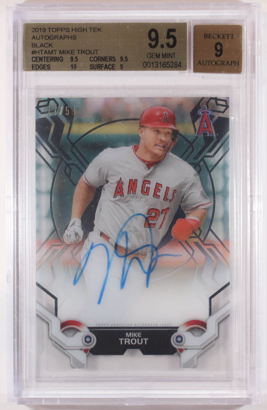 Mike Trout 2019 Topps High Tek Autographs Black #HTAMT #17/50 (BGS 9.5 | Autograph Grade 9) at PristineAuction.com Mike Trout 2019 Topps High Tek Autographs Black #HTAMT #17/50 (BGS 9.5 | Autograph Grade 9) at PristineAuction.com