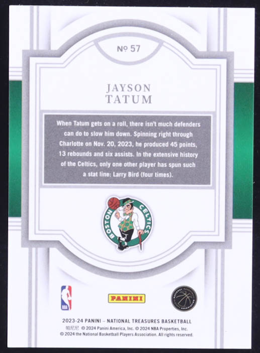 Jayson Tatum 2023-24 Panini National Treasures International #57 #9/33 at PristineAuction.com Jayson Tatum 2023-24 Panini National Treasures International #57 #9/33 at PristineAuction.com