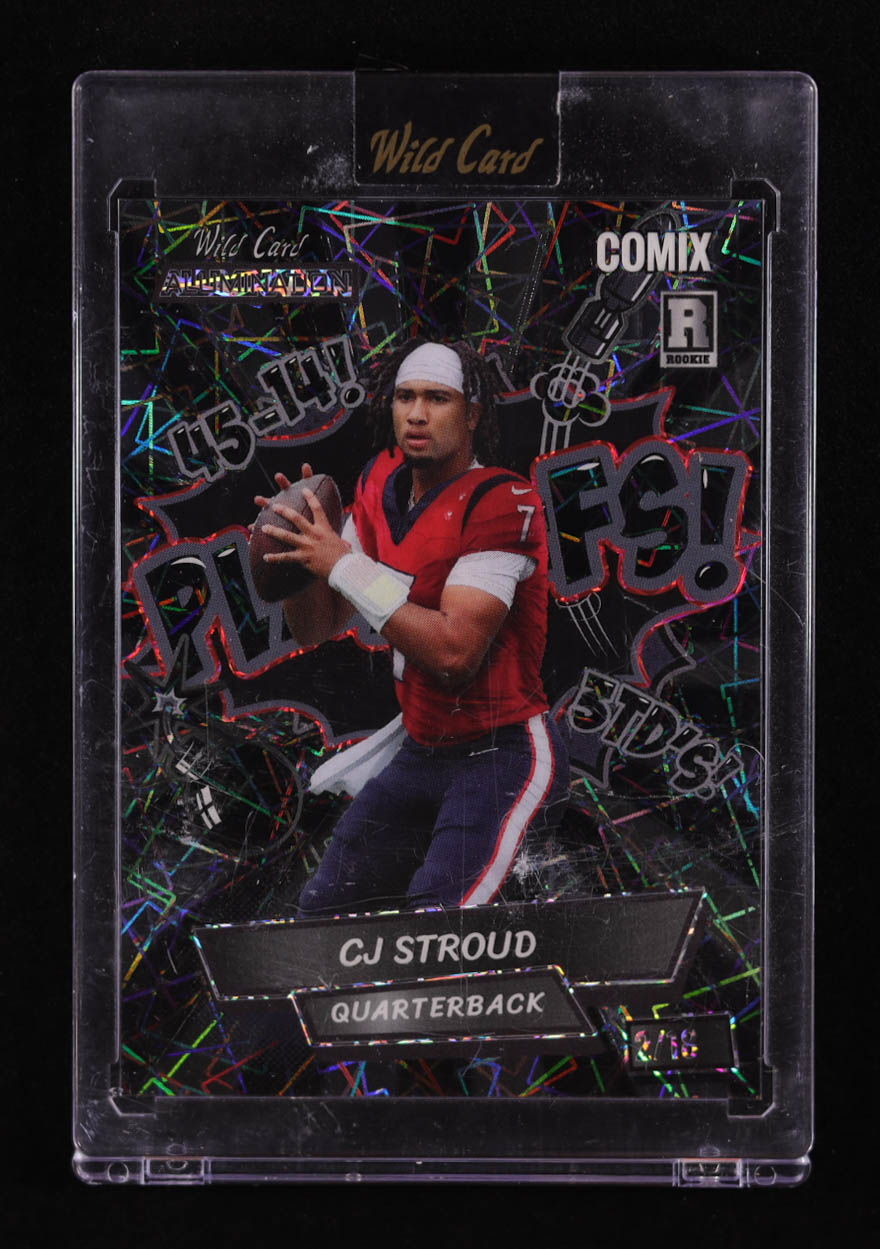 CJ Stroud 2023 Wild Card Alumination Comix Playoffs! Lazer Black #ACBP2-CS3 #2/18 RC at PristineAuction.com CJ Stroud 2023 Wild Card Alumination Comix Playoffs! Lazer Black #ACBP2-CS3 #2/18 RC at PristineAuction.com