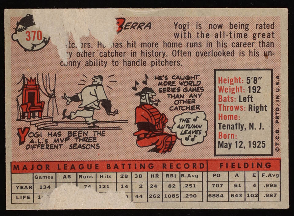 Yogi Berra 1958 Topps #370 at PristineAuction.com Yogi Berra 1958 Topps #370 at PristineAuction.com