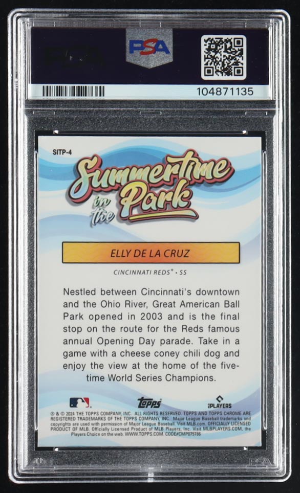 Elly De La Cruz 2024 Topps Chrome Summertime in the Park #SITP4 RC (PSA 10) at PristineAuction.com Elly De La Cruz 2024 Topps Chrome Summertime in the Park #SITP4 RC (PSA 10) at PristineAuction.com