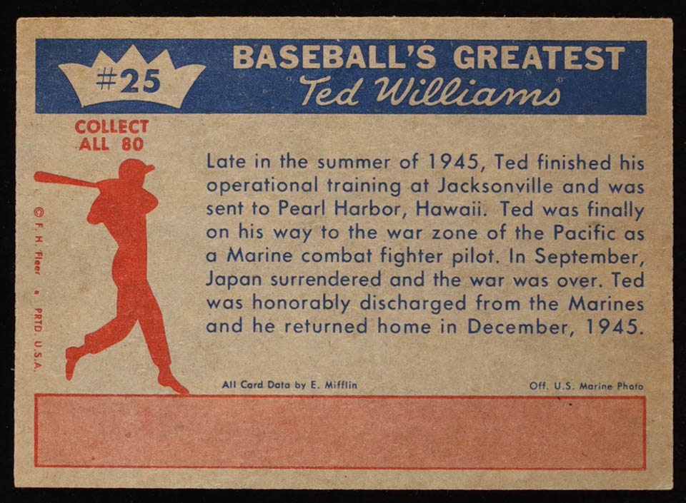 Ted is Discharged 1959 Fleer Ted Williams #25 at PristineAuction.com Ted is Discharged 1959 Fleer Ted Williams #25 at PristineAuction.com
