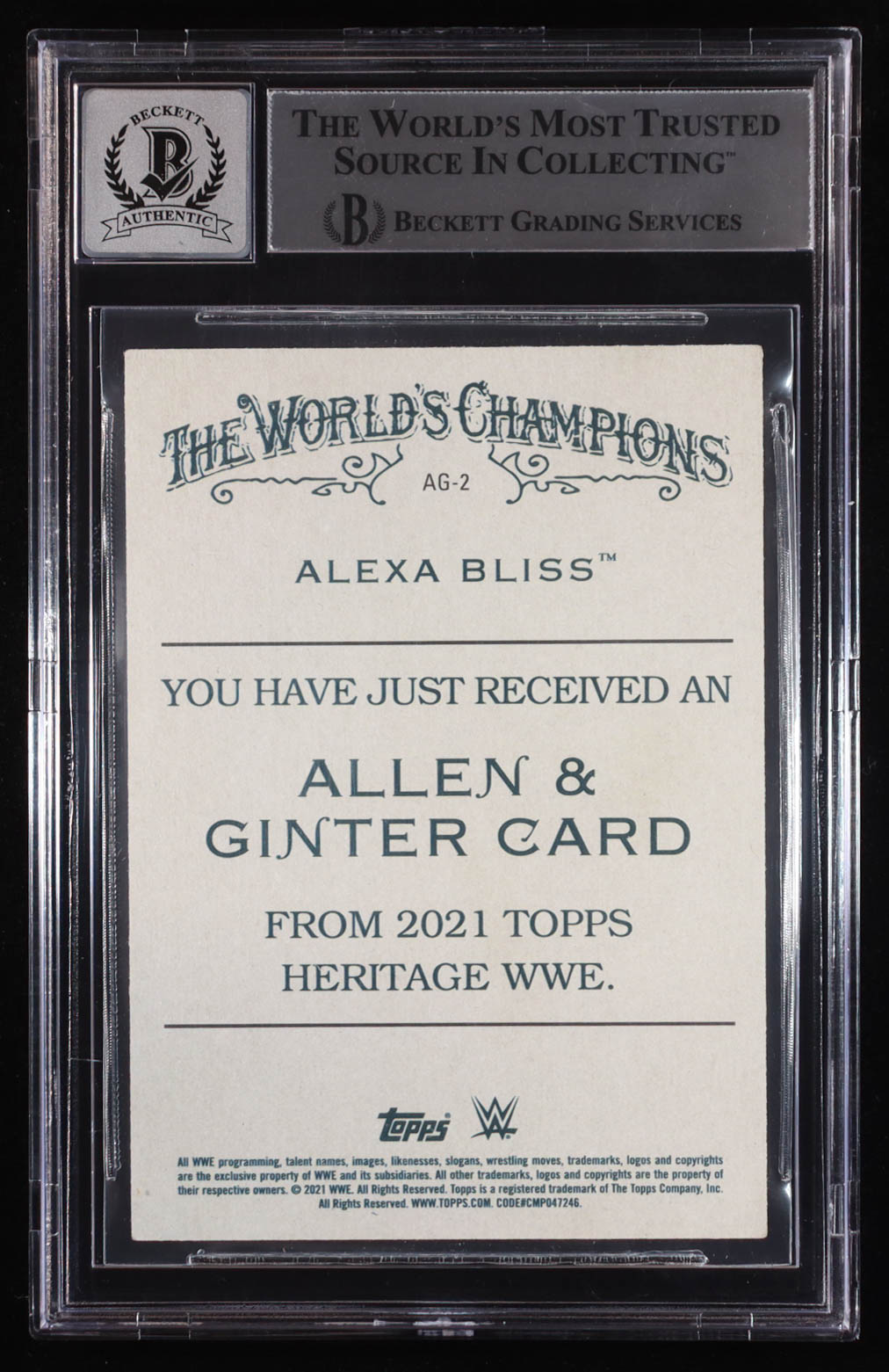 Alexa Bliss Signed 2021 Topps Heritage WWE Allen and Ginter #AG2 (BGS | Auto Grade BGS 10) at PristineAuction.com Alexa Bliss Signed 2021 Topps Heritage WWE Allen and Ginter #AG2 (BGS | Auto Grade BGS 10) at PristineAuction.com