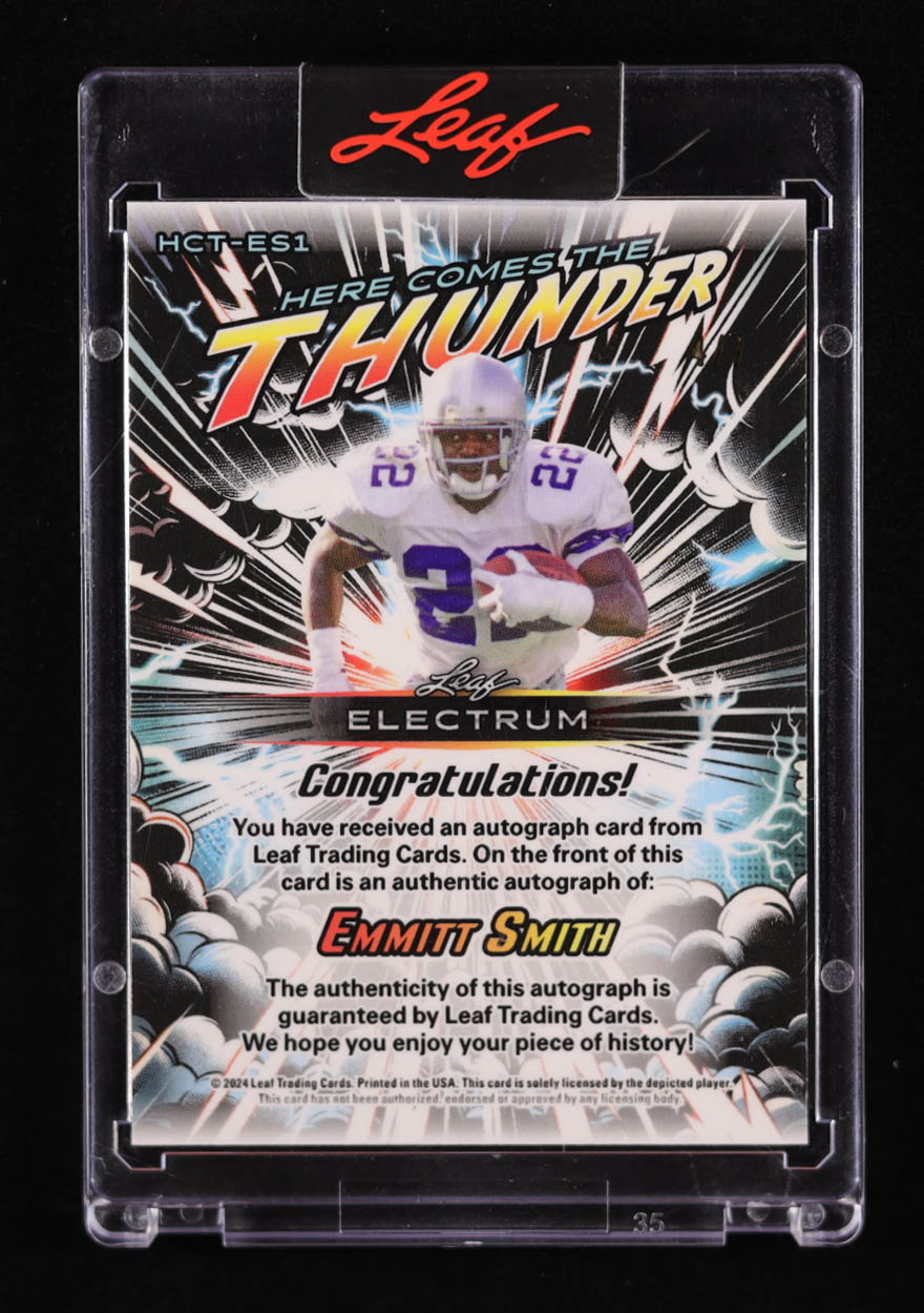Emmitt Smith Signed 2024 Leaf Electrum Here Comes The Thunder Metal Purple #HCT-ES1 #4/7 at PristineAuction.com Emmitt Smith Signed 2024 Leaf Electrum Here Comes The Thunder Metal Purple #HCT-ES1 #4/7 at PristineAuction.com