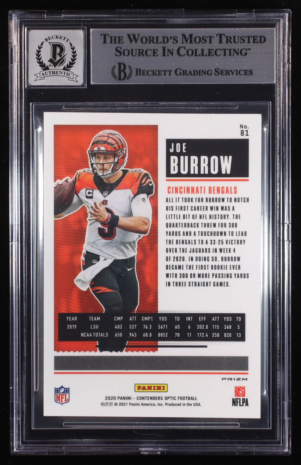 Joe Burrow Signed 2020 Panini Contenders Optic #81 RC (BGS | Auto Grade BGS 10) at PristineAuction.com Joe Burrow Signed 2020 Panini Contenders Optic #81 RC (BGS | Auto Grade BGS 10) at PristineAuction.com