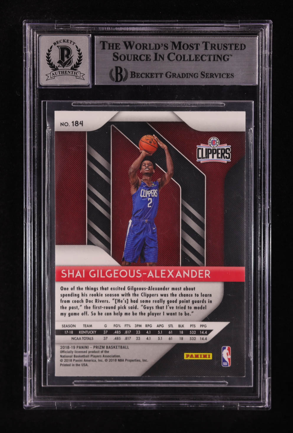 Shai Gilgeous-Alexander Signed 2018-19 Panini Prizm #184 RC (BGS | Auto 10) at PristineAuction.com Shai Gilgeous-Alexander Signed 2018-19 Panini Prizm #184 RC (BGS | Auto 10) at PristineAuction.com