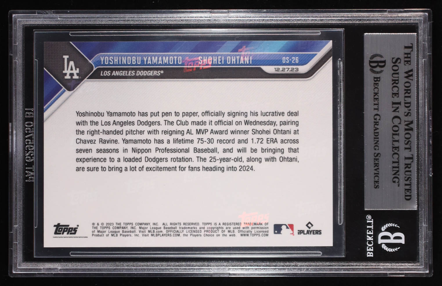 Yoshinobu Yamamoto Signed 2023 Topps Now Offseason #OS26 (BGS | Auto Grade BGS Authentic) at PristineAuction.com Yoshinobu Yamamoto Signed 2023 Topps Now Offseason #OS26 (BGS | Auto Grade BGS Authentic) at PristineAuction.com