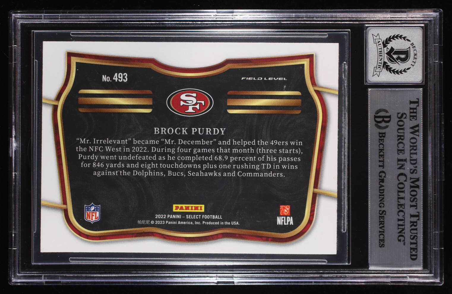 Brock Purdy Signed 2022 Select #493 RC (BGS | Auto Grade BGS 10) at PristineAuction.com Brock Purdy Signed 2022 Select #493 RC (BGS | Auto Grade BGS 10) at PristineAuction.com