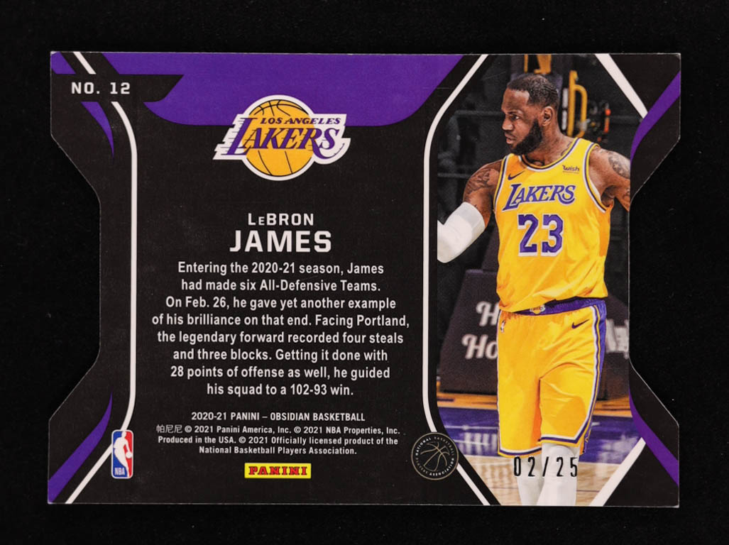 LeBron James 2020-21 Panini Obsidian Pitch Black Electric Etch Green #12 #02/25 at PristineAuction.com LeBron James 2020-21 Panini Obsidian Pitch Black Electric Etch Green #12 #02/25 at PristineAuction.com