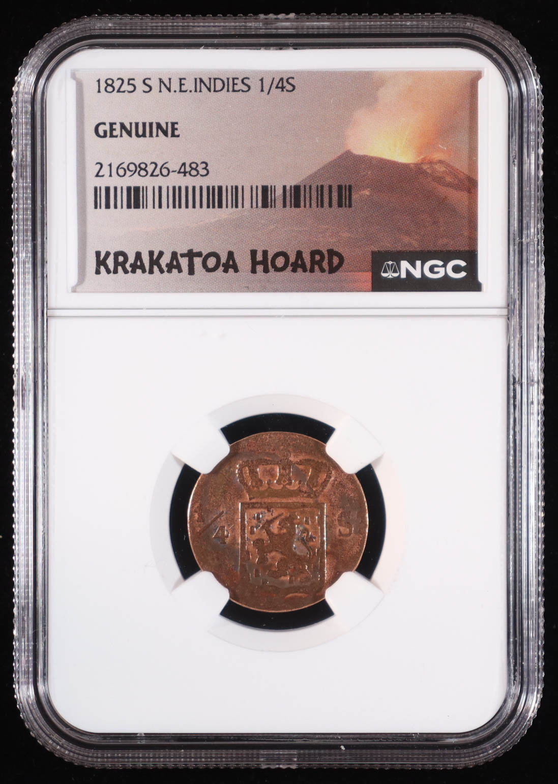1825-S N.E. Indies 1/4 Shilling - Krakatoa Hoard (NGC Genuine) at PristineAuction.com 1825-S N.E. Indies 1/4 Shilling - Krakatoa Hoard (NGC Genuine) at PristineAuction.com