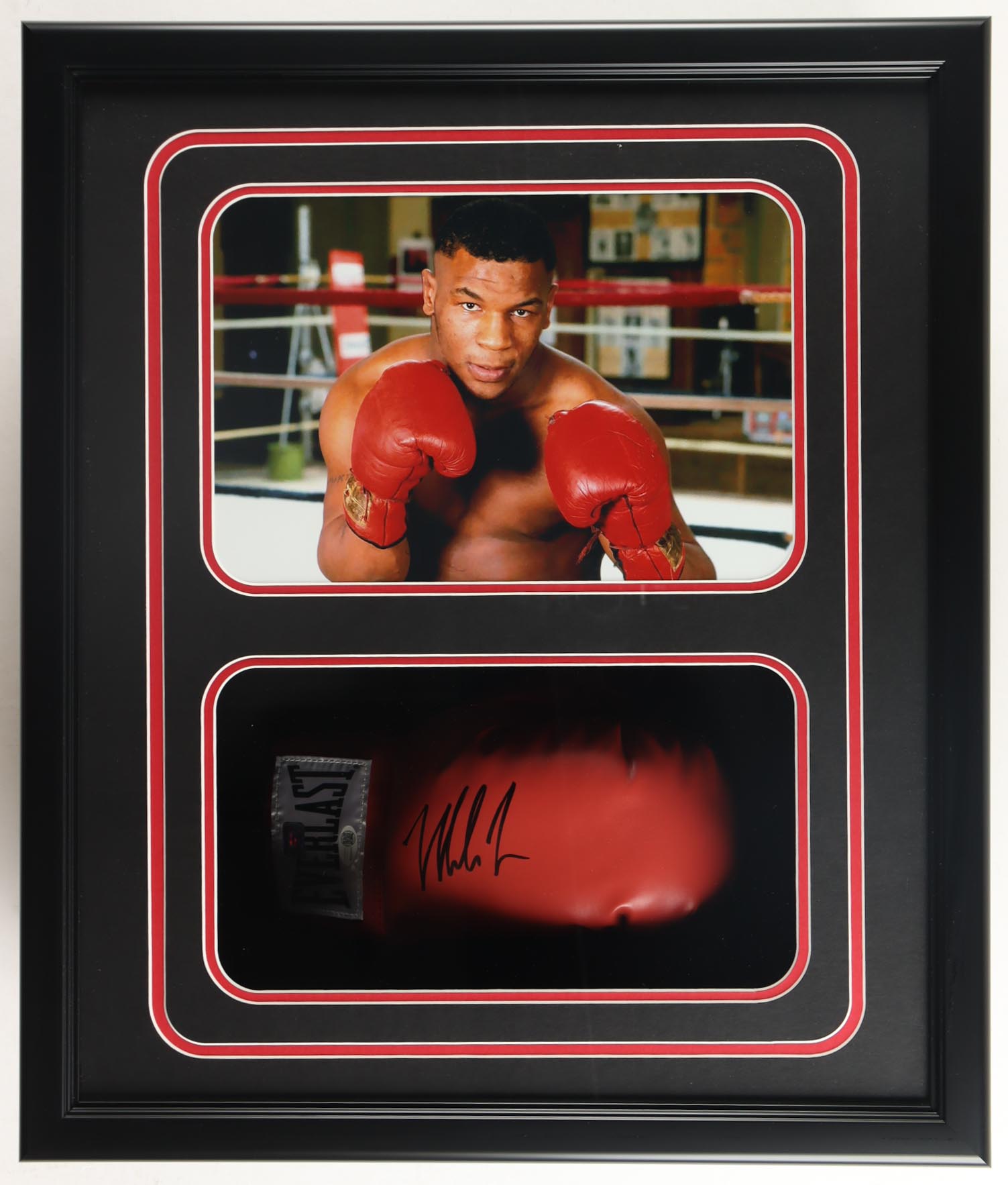 Mike Tyson Signed Custom Framed Shadowbox Everlast Boxing Glove Display (JSA & Tyson) at PristineAuction.com Mike Tyson Signed Custom Framed Shadowbox Everlast Boxing Glove Display (JSA & Tyson) at PristineAuction.com