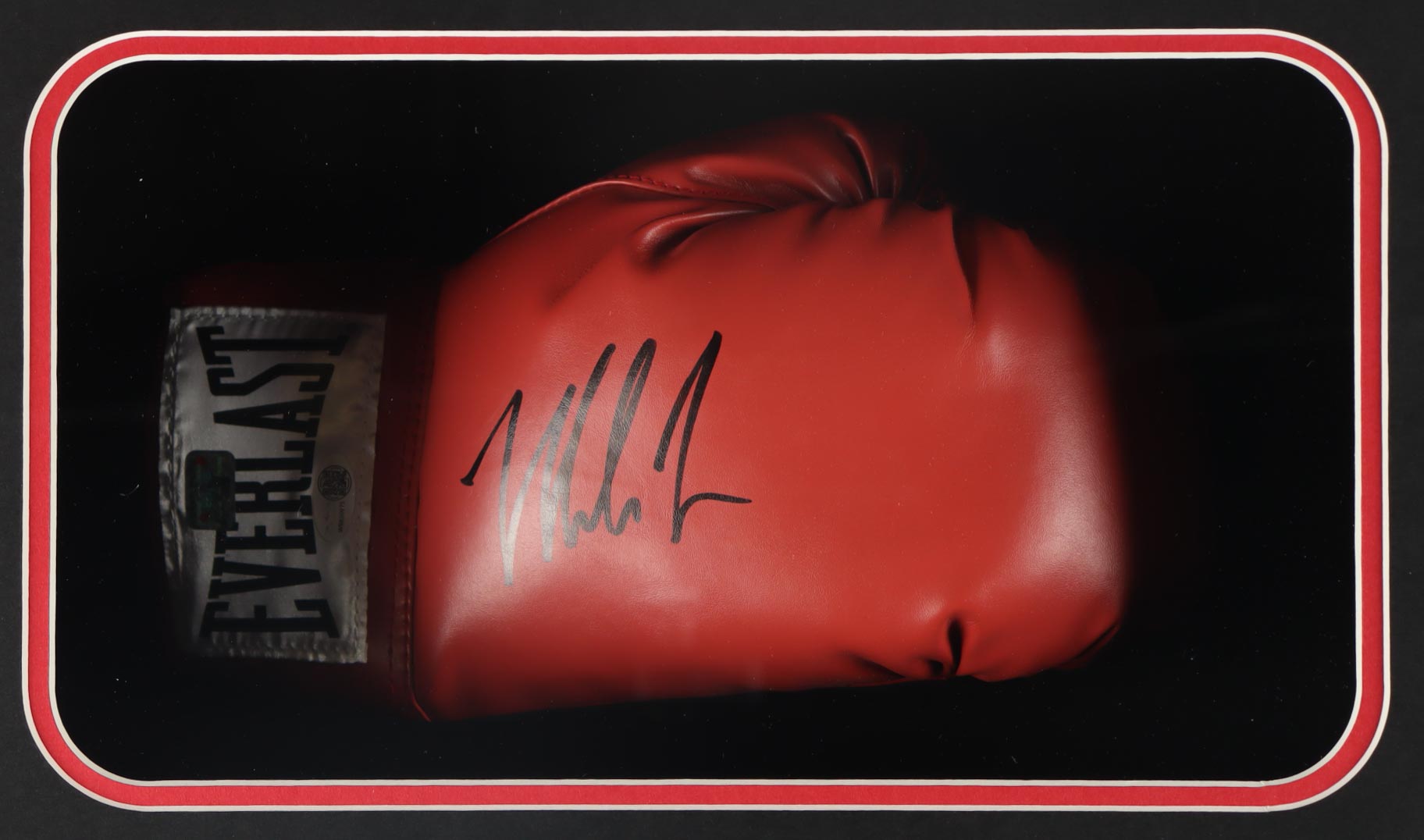 Mike Tyson Signed Custom Framed Shadowbox Everlast Boxing Glove Display (JSA & Tyson) at PristineAuction.com Mike Tyson Signed Custom Framed Shadowbox Everlast Boxing Glove Display (JSA & Tyson) at PristineAuction.com