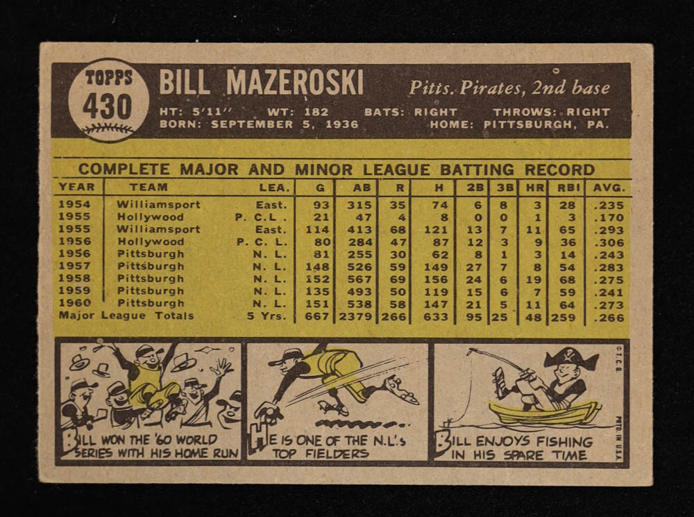 Bill Mazeroski 1961 Topps #430 SP at PristineAuction.com Bill Mazeroski 1961 Topps #430 SP at PristineAuction.com