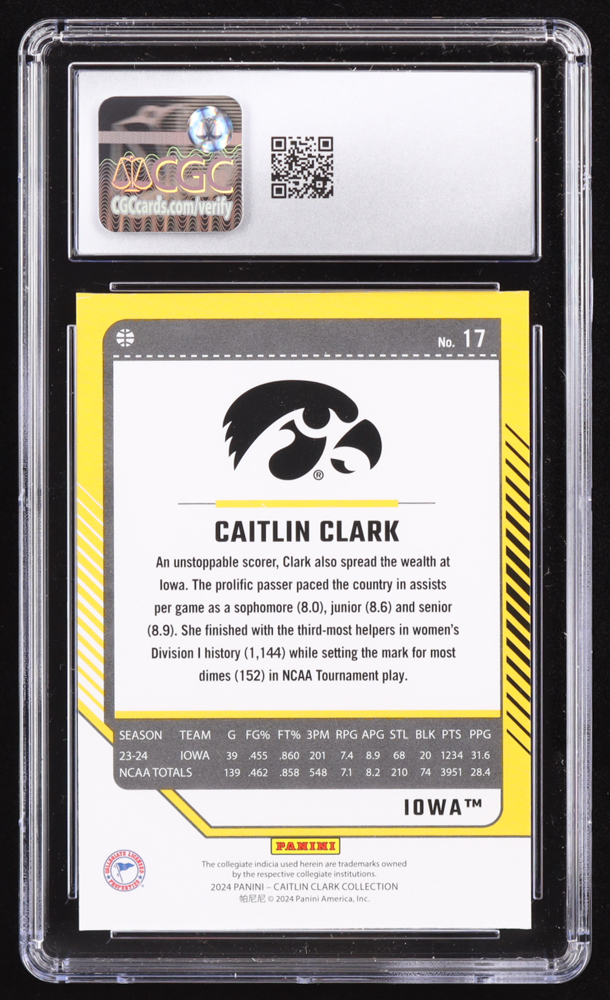 Caitlin Clark 2024 Panini Caitlin Clark Collection Donruss #17 RC (CGC 10) at PristineAuction.com Caitlin Clark 2024 Panini Caitlin Clark Collection Donruss #17 RC (CGC 10) at PristineAuction.com