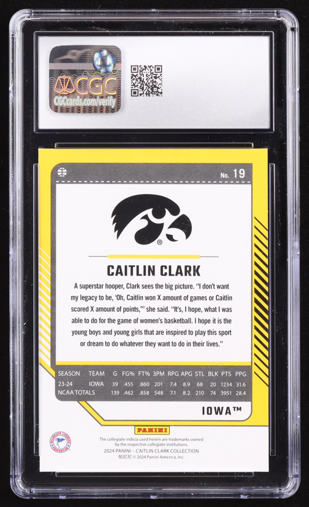 Caitlin Clark 2024 Panini Caitlin Clark Collection Donruss #19 RC (CGC 10) at PristineAuction.com Caitlin Clark 2024 Panini Caitlin Clark Collection Donruss #19 RC (CGC 10) at PristineAuction.com