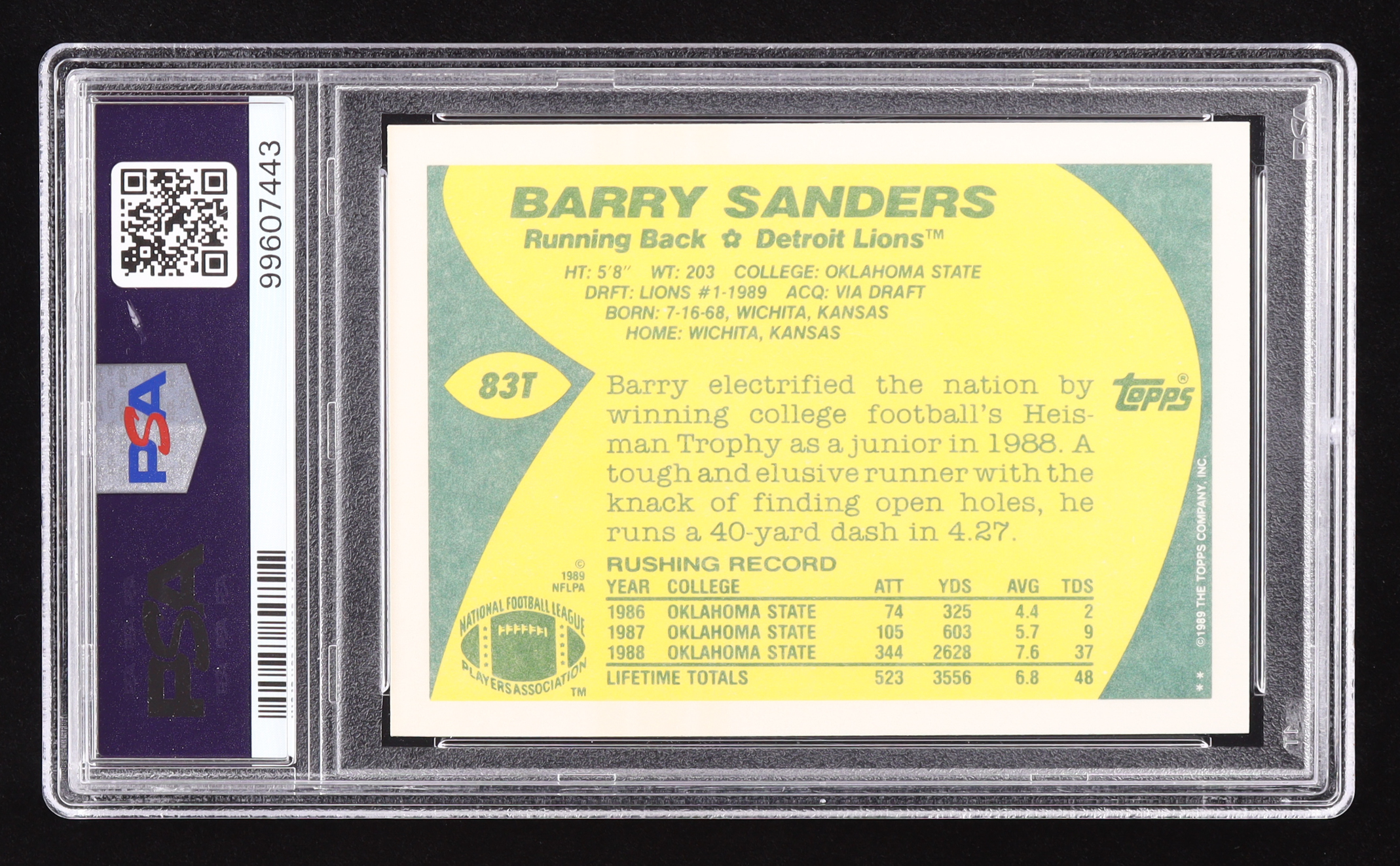 Barry Sanders 1989 Topps Traded #83T RC (PSA 9) at PristineAuction.com Barry Sanders 1989 Topps Traded #83T RC (PSA 9) at PristineAuction.com