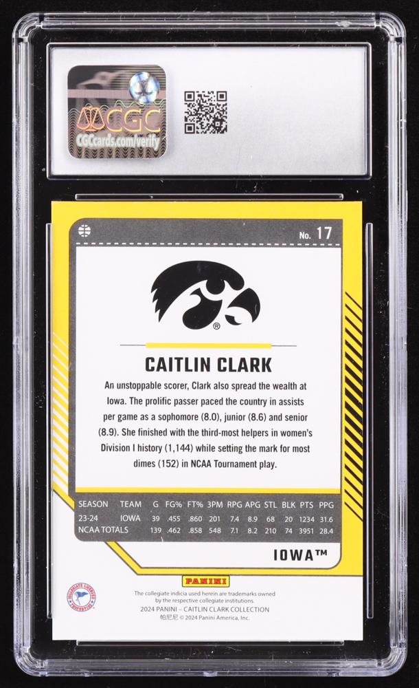 Caitlin Clark 2024 Panini Caitlin Clark Collection Donruss #17 RC (CGC 10) at PristineAuction.com Caitlin Clark 2024 Panini Caitlin Clark Collection Donruss #17 RC (CGC 10) at PristineAuction.com