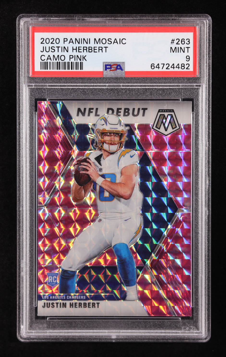 Justin Herbert 2020 Panini Mosaic Mosaic Camo Pink #263 DEB RC (PSA 9) at PristineAuction.com Justin Herbert 2020 Panini Mosaic Mosaic Camo Pink #263 DEB RC (PSA 9) at PristineAuction.com