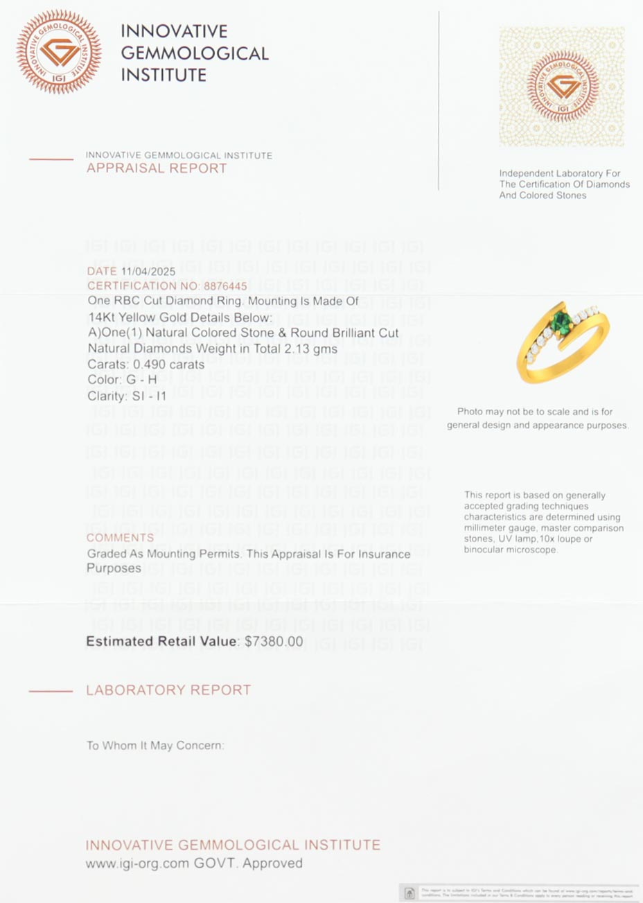 0.49 (CTW) Diamond 14K Yellow Gold Ring, G-H, SI-I1 | Estimated Value $7,380 (IGI) at PristineAuction.com 0.49 (CTW) Diamond 14K Yellow Gold Ring, G-H, SI-I1 | Estimated Value $7,380 (IGI) at PristineAuction.com