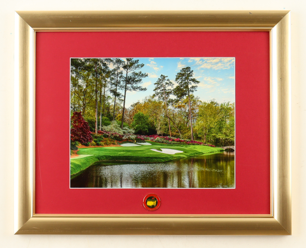 "The 13th Hole at Augusta National Golf Course" Custom Framed Photo With Official Masters Tournament Pin at PristineAuction.com "The 13th Hole at Augusta National Golf Course" Custom Framed Photo With Official Masters Tournament Pin at PristineAuction.com