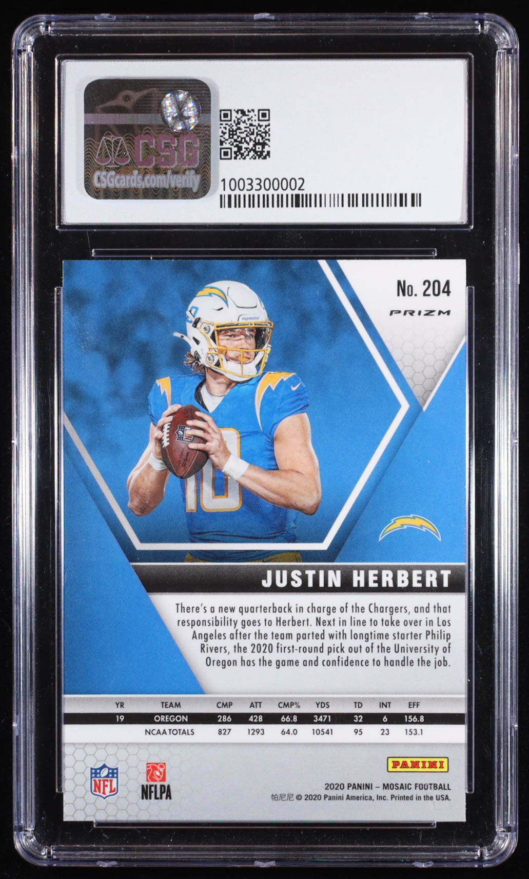 Justin Herbert 2020 Panini Mosaic Mosaic Camo Pink #204 RC (CSG 9) at PristineAuction.com Justin Herbert 2020 Panini Mosaic Mosaic Camo Pink #204 RC (CSG 9) at PristineAuction.com