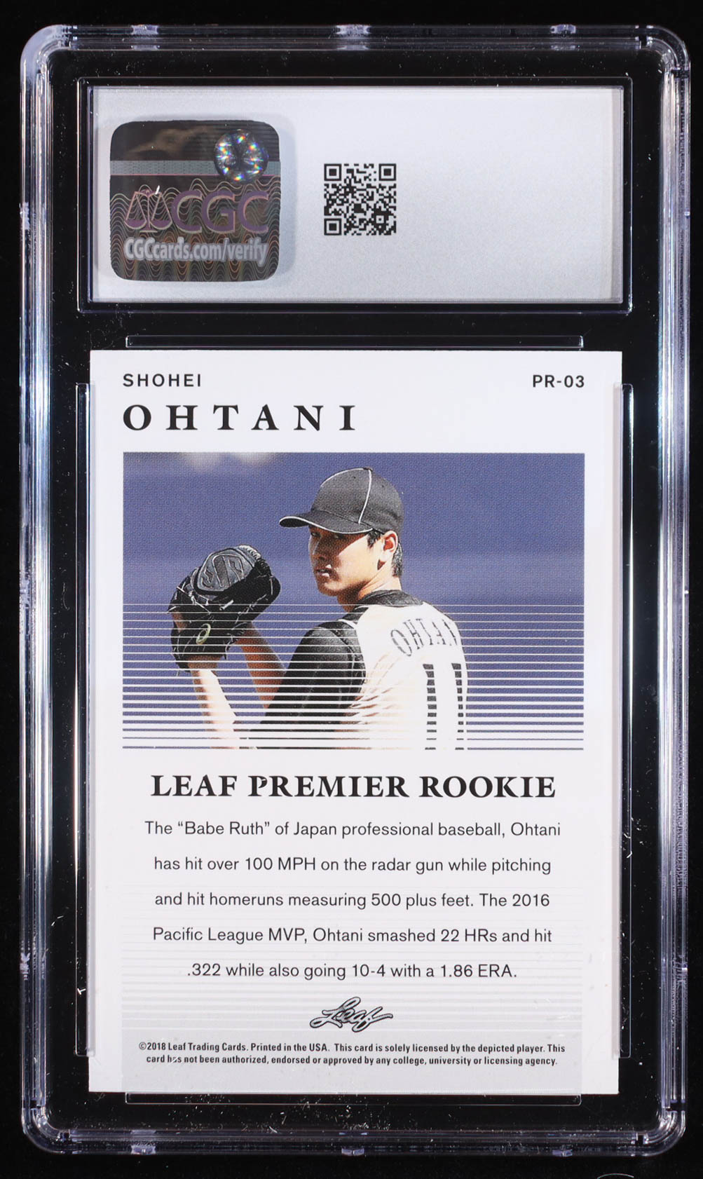 Shohei Ohtani 2018 Leaf Premier Rookies #PR03 RC (CGC 10) at PristineAuction.com Shohei Ohtani 2018 Leaf Premier Rookies #PR03 RC (CGC 10) at PristineAuction.com