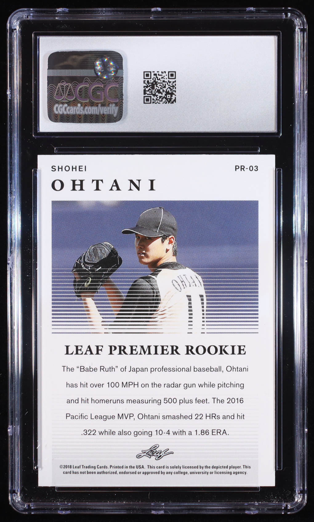 Shohei Ohtani 2018 Leaf Premier Rookies #PR03 RC (CGC 10) at PristineAuction.com Shohei Ohtani 2018 Leaf Premier Rookies #PR03 RC (CGC 10) at PristineAuction.com