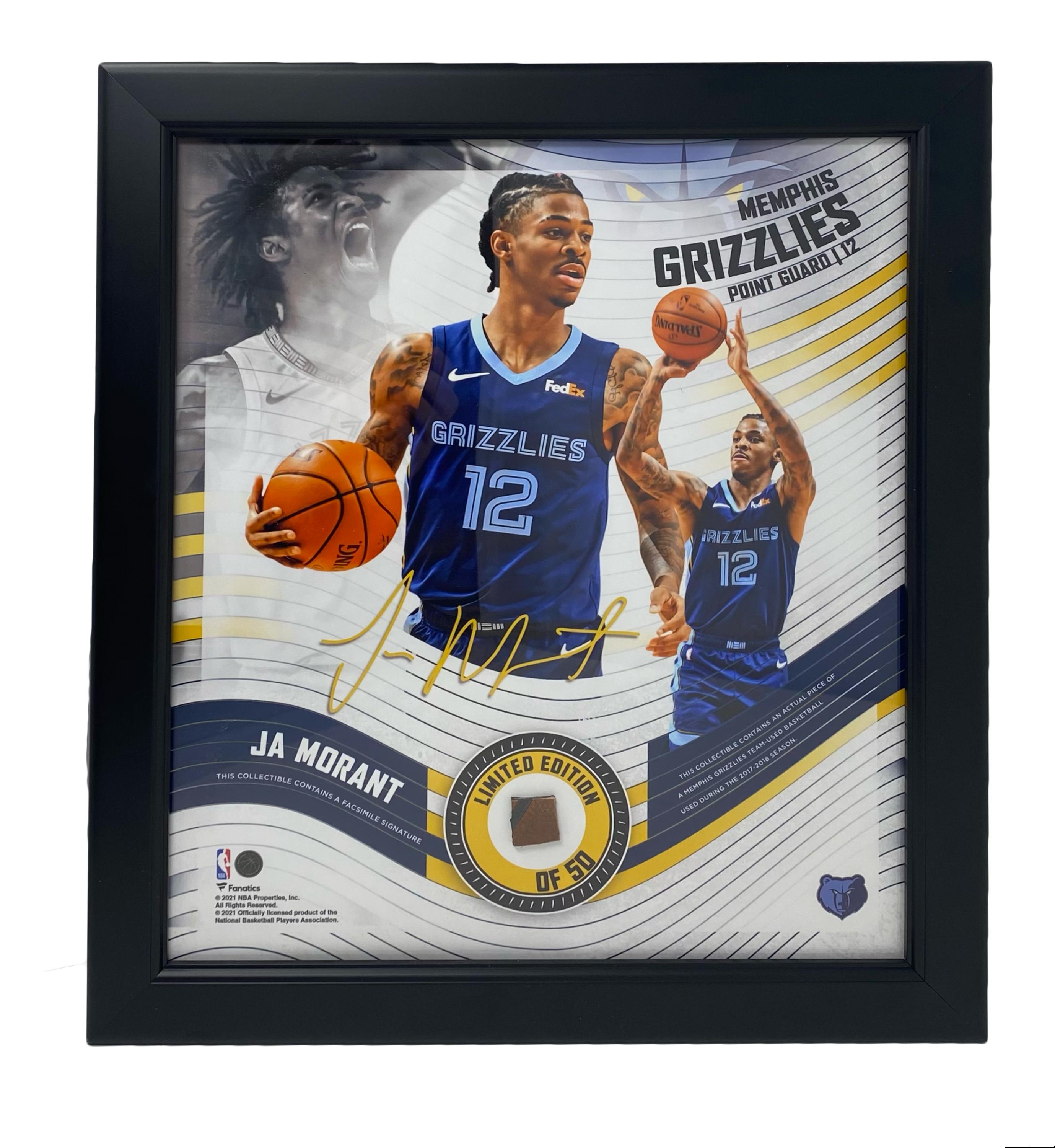 Ja Morant LE Grizzlies Custom Framed Game-Used Basketball Piece Display at PristineAuction.com Ja Morant LE Grizzlies Custom Framed Game-Used Basketball Piece Display at PristineAuction.com