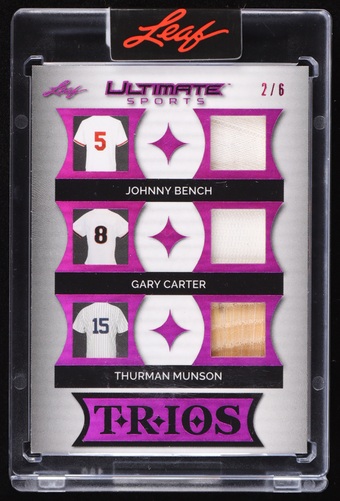 Johnny Bench / Gary Carter / Thurman Munson 2024 Leaf Ultimate Sports Trios Purple Spectrum #UT1 #2/6 at PristineAuction.com Johnny Bench / Gary Carter / Thurman Munson 2024 Leaf Ultimate Sports Trios Purple Spectrum #UT1 #2/6 at PristineAuction.com