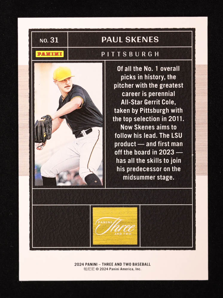 Paul Skenes 2024 Panini Three and Two Holo Blue #31 RC #15/15 at PristineAuction.com Paul Skenes 2024 Panini Three and Two Holo Blue #31 RC #15/15 at PristineAuction.com