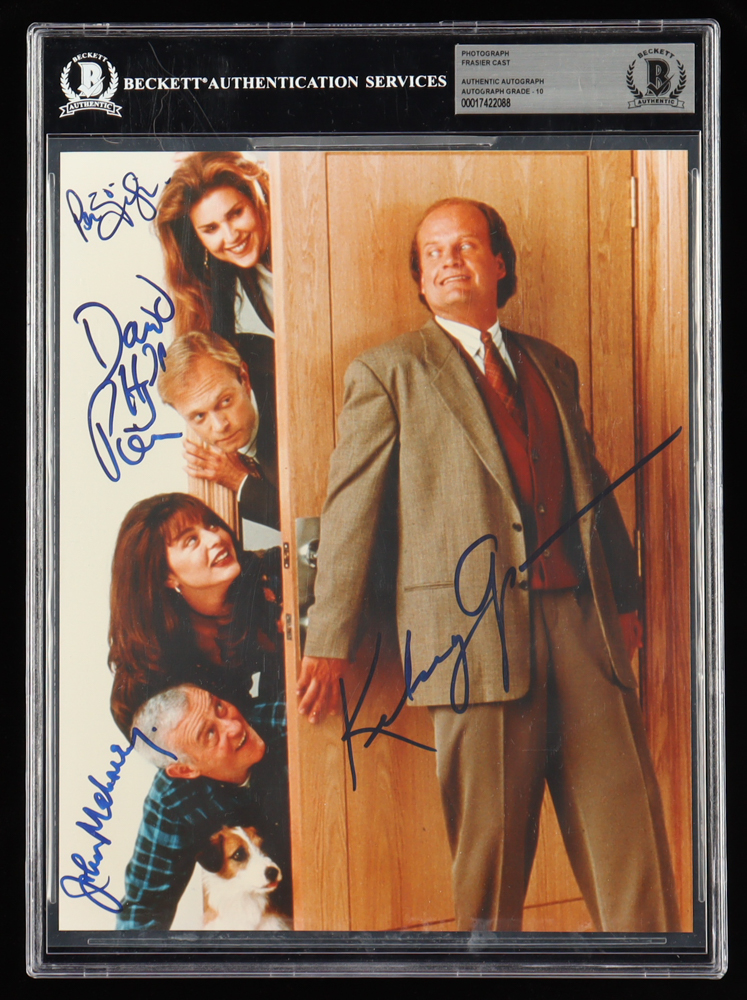 "Frasier" 8x10 Encapsulated Photo Cast-Signed By Kelsey Grammer, Peri Gilpin, John Mahoney & David Hyde Pierce (Beckett Autograph Grade 10) at PristineAuction.com "Frasier" 8x10 Encapsulated Photo Cast-Signed By Kelsey Grammer, Peri Gilpin, John Mahoney & David Hyde Pierce (Beckett Autograph Grade 10) at PristineAuction.com