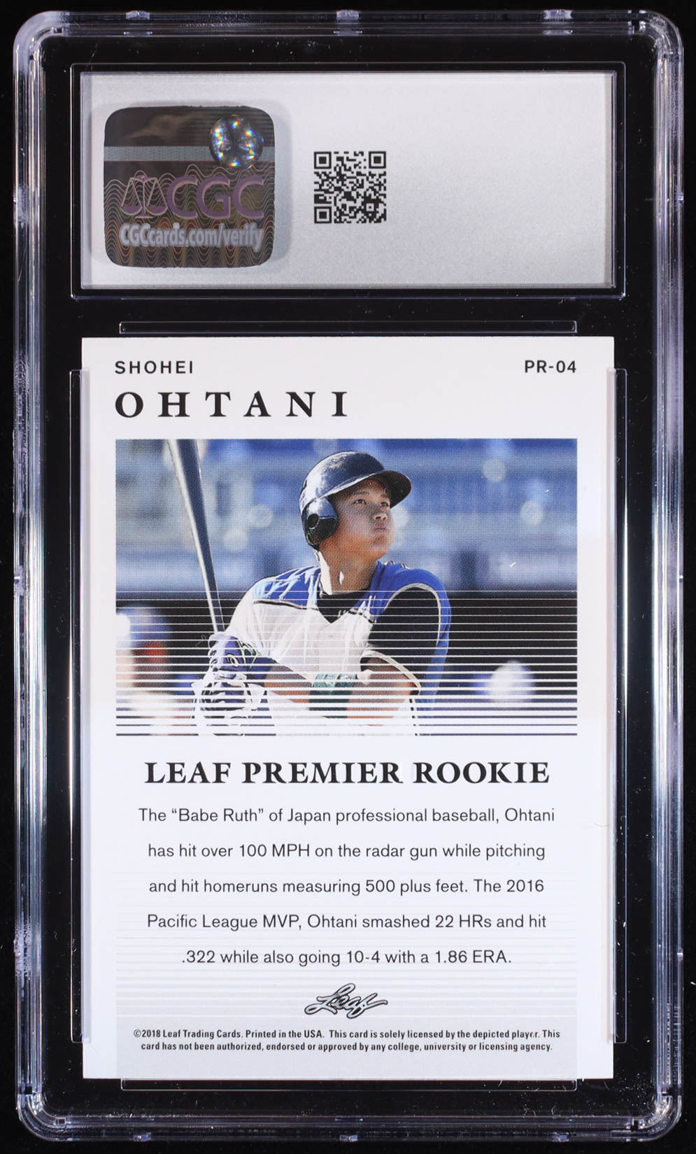 Shohei Ohtani 2018 Leaf Premier Rookies #PR04 RC (CGC 10) at PristineAuction.com Shohei Ohtani 2018 Leaf Premier Rookies #PR04 RC (CGC 10) at PristineAuction.com