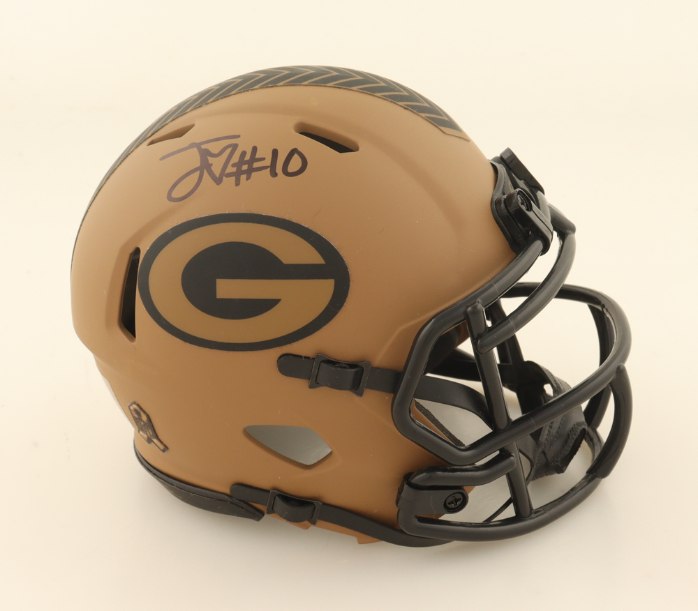 Jordan Love Signed Packers Salute To Service Alternate Speed Mini Helmet (JSA) at PristineAuction.com Jordan Love Signed Packers Salute To Service Alternate Speed Mini Helmet (JSA) at PristineAuction.com