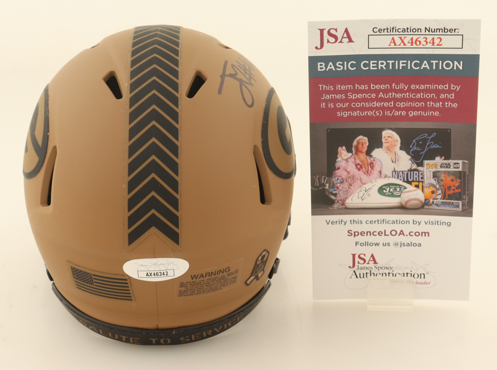 Jordan Love Signed Packers Salute To Service Alternate Speed Mini Helmet (JSA) at PristineAuction.com Jordan Love Signed Packers Salute To Service Alternate Speed Mini Helmet (JSA) at PristineAuction.com