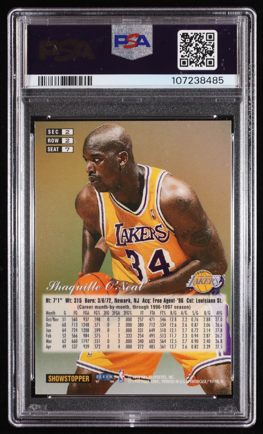 Shaquille O'Neal 1997-98 Flair Showcase Row 2 #7 (PSA 9) at PristineAuction.com Shaquille O'Neal 1997-98 Flair Showcase Row 2 #7 (PSA 9) at PristineAuction.com