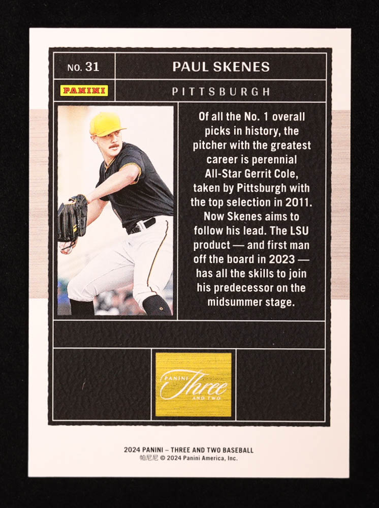 Paul Skenes 2024 Panini Three and Two Holo Gold #31 RC #2/10 at PristineAuction.com Paul Skenes 2024 Panini Three and Two Holo Gold #31 RC #2/10 at PristineAuction.com