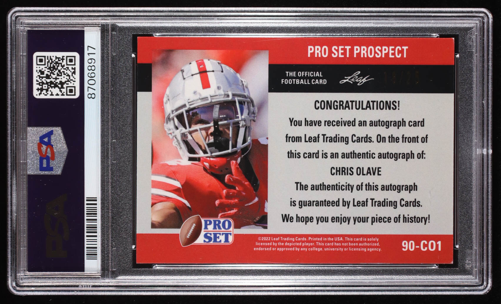 Chris Olave 2022 Leaf Pro Set Metal '90 Pro Set Prismatic Pink #90CO1 EXCH RC #18/25 (PSA 8) at PristineAuction.com Chris Olave 2022 Leaf Pro Set Metal '90 Pro Set Prismatic Pink #90CO1 EXCH RC #18/25 (PSA 8) at PristineAuction.com