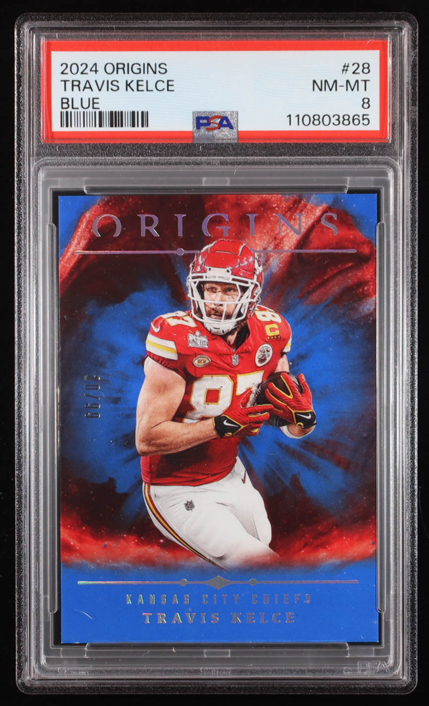 Travis Kelce 2024 Panini Origins Blue #28 #20/99 (PSA 8) at PristineAuction.com Travis Kelce 2024 Panini Origins Blue #28 #20/99 (PSA 8) at PristineAuction.com
