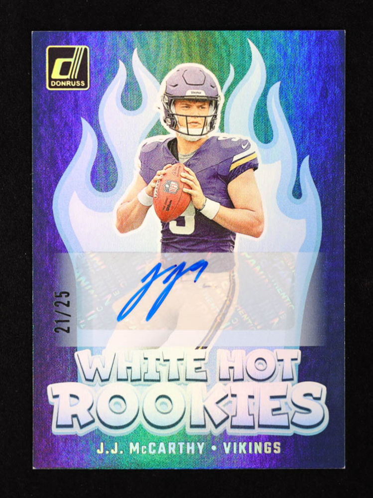 J.J. McCarthy 2024 Donruss White Hot Rookies Autographs #1 RC #21/25