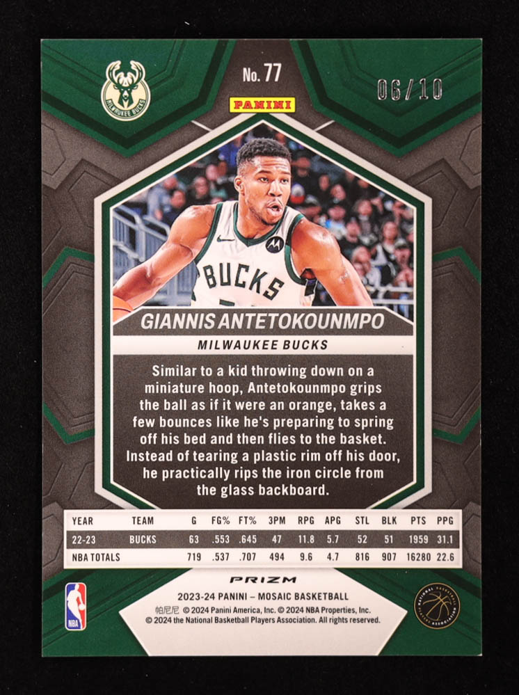 Giannis Antetokounmpo 2023-24 Panini Mosaic Mosaic Fast Break Gold #77 #6/10 at PristineAuction.com Giannis Antetokounmpo 2023-24 Panini Mosaic Mosaic Fast Break Gold #77 #6/10 at PristineAuction.com